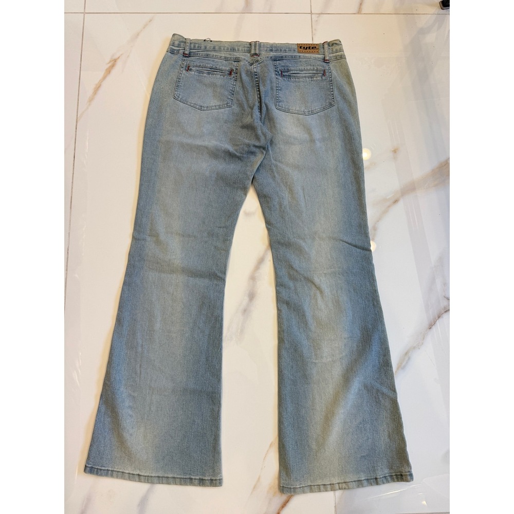 Tyte Women Light Wash Low Rise Flare Jeans Size 9 Red Contrast Stitching Vintage - Picture 6 of 7